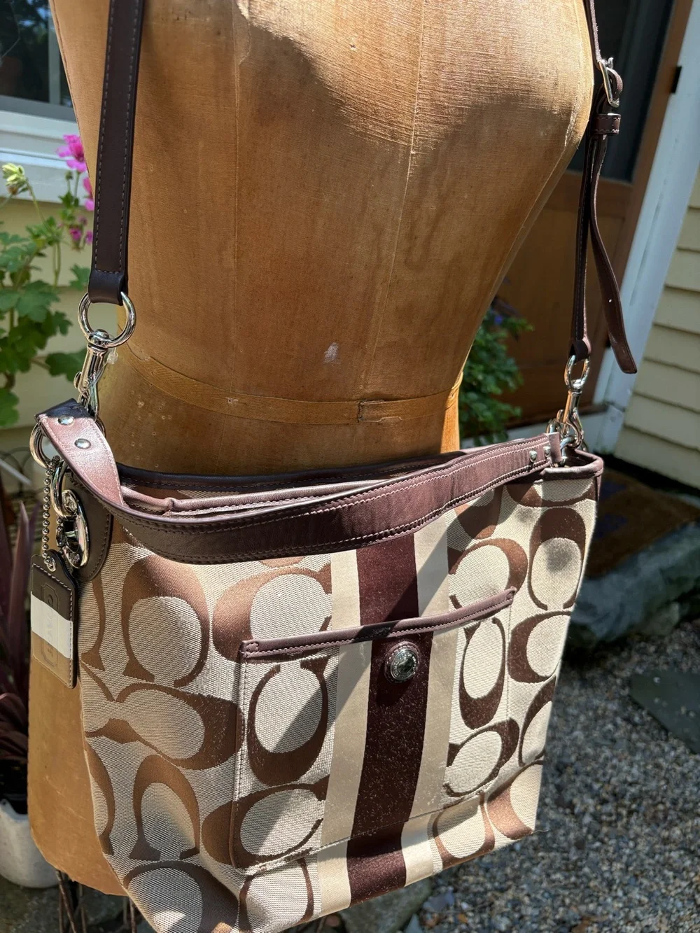 Vintage Coach Hampton’s Brown and Cream Signature Canvas Shoulder Bag